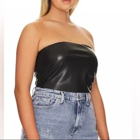 GOOD AMERICAN WOMEN'S BTL FAUX LEATHER TUBE TOP SIZE 8 (5X) BLACK STYLE GWT02099 - Picture 1 of 13